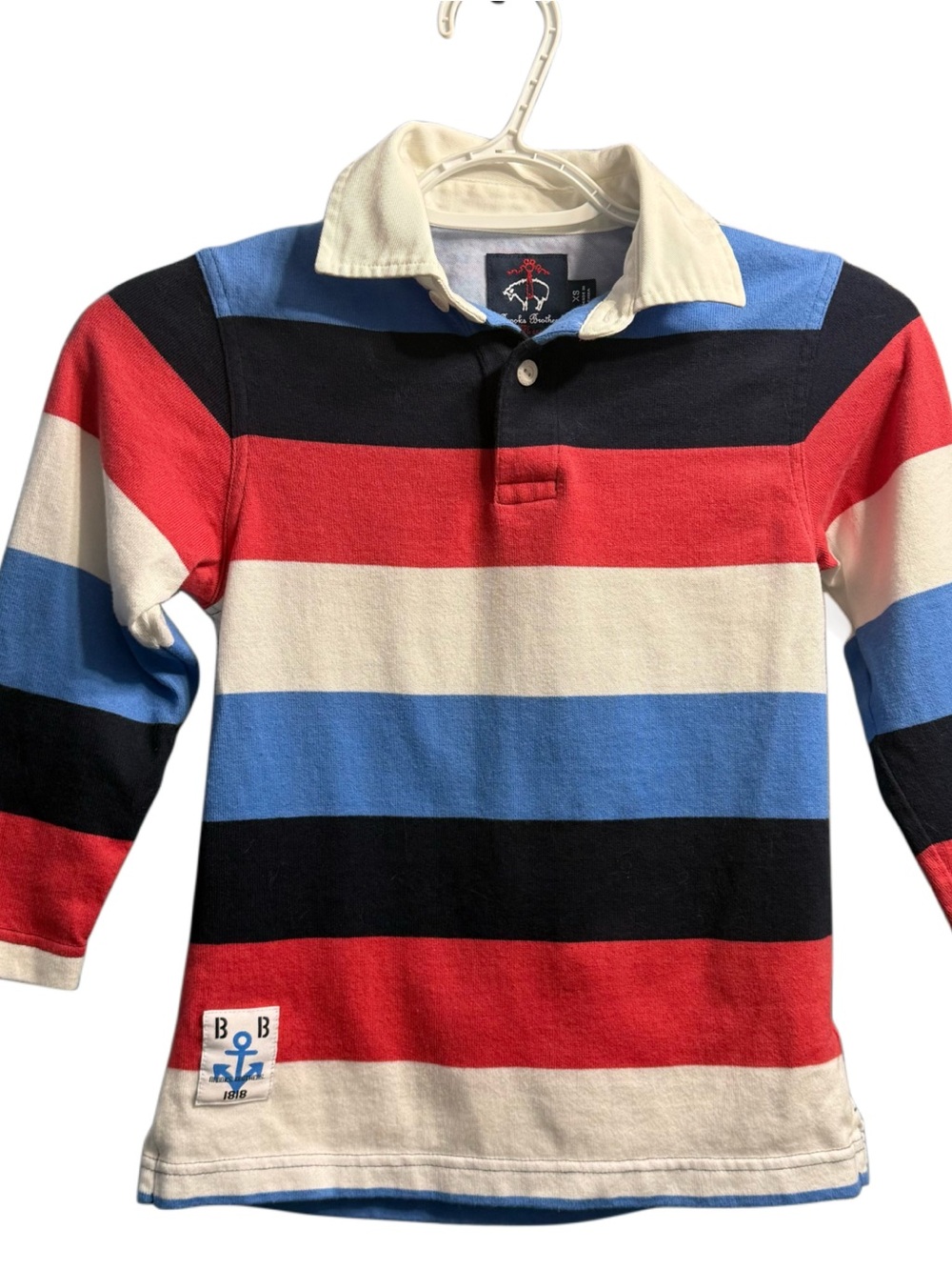 Brooks Brothers Kids XS Striped Rugby Shirt Red, Blue, White Collar Anchor Patch